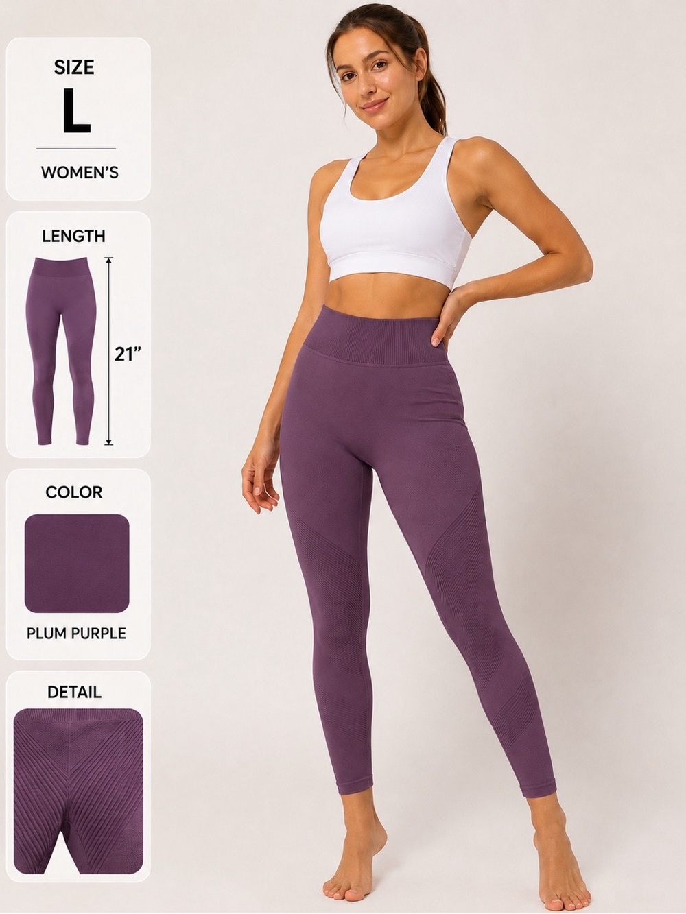 Fabletics Mid-rise Seamless Leggings, Womens Large, Shadow 21” inseam